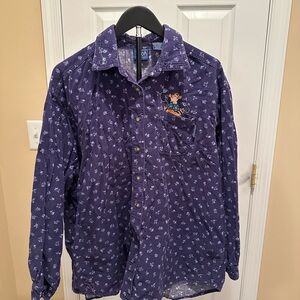 Disney Blue Corduroy Pooh Button Down Shirt - Size XL